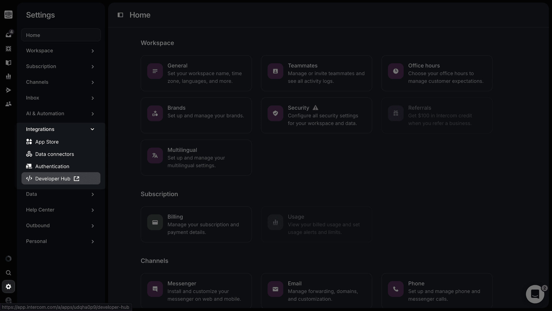 Navigating to developer hub