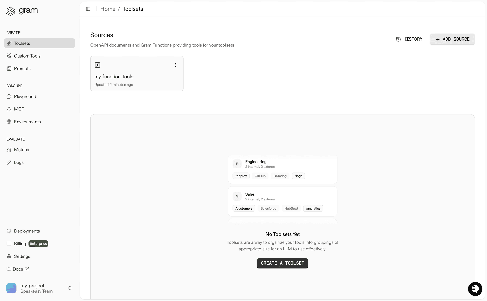 Gram Dashboard, showing the function source you just uploaded